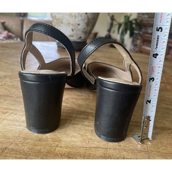 Elegant Black Leather Slingback Block Heel Pumps Square Toe Size 8.5 Classic - Picture 4 of 9